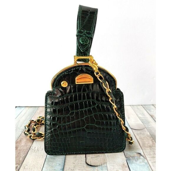 GIORGIO'S of PALM BEACH ITALY GREEN GENUINE ALLIGATOR CROCODILE LEATHER MINI BAG - Picture 3 of 10